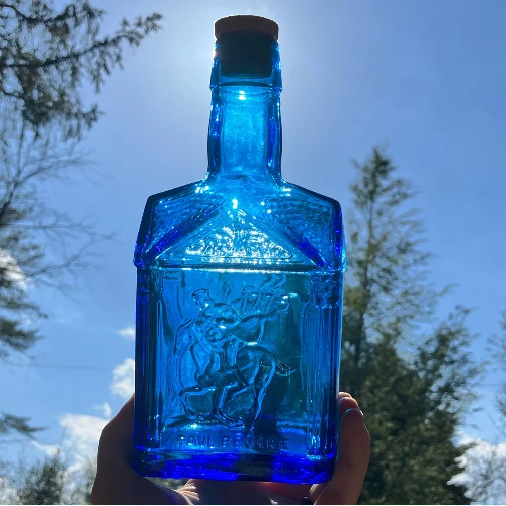 Paul Revere 1775 Blue Wheaton Glass Bottle